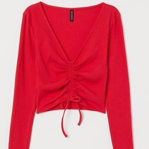 Drawstring red jersey top